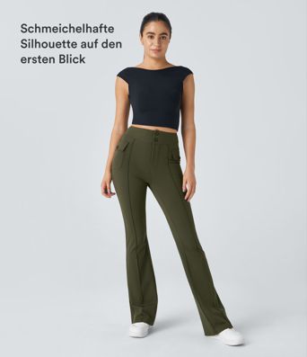 Casual cargo trousers with a high waist, buttons and flap pocket
