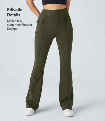 Casual cargo trousers with a high waist, buttons and flap pocket