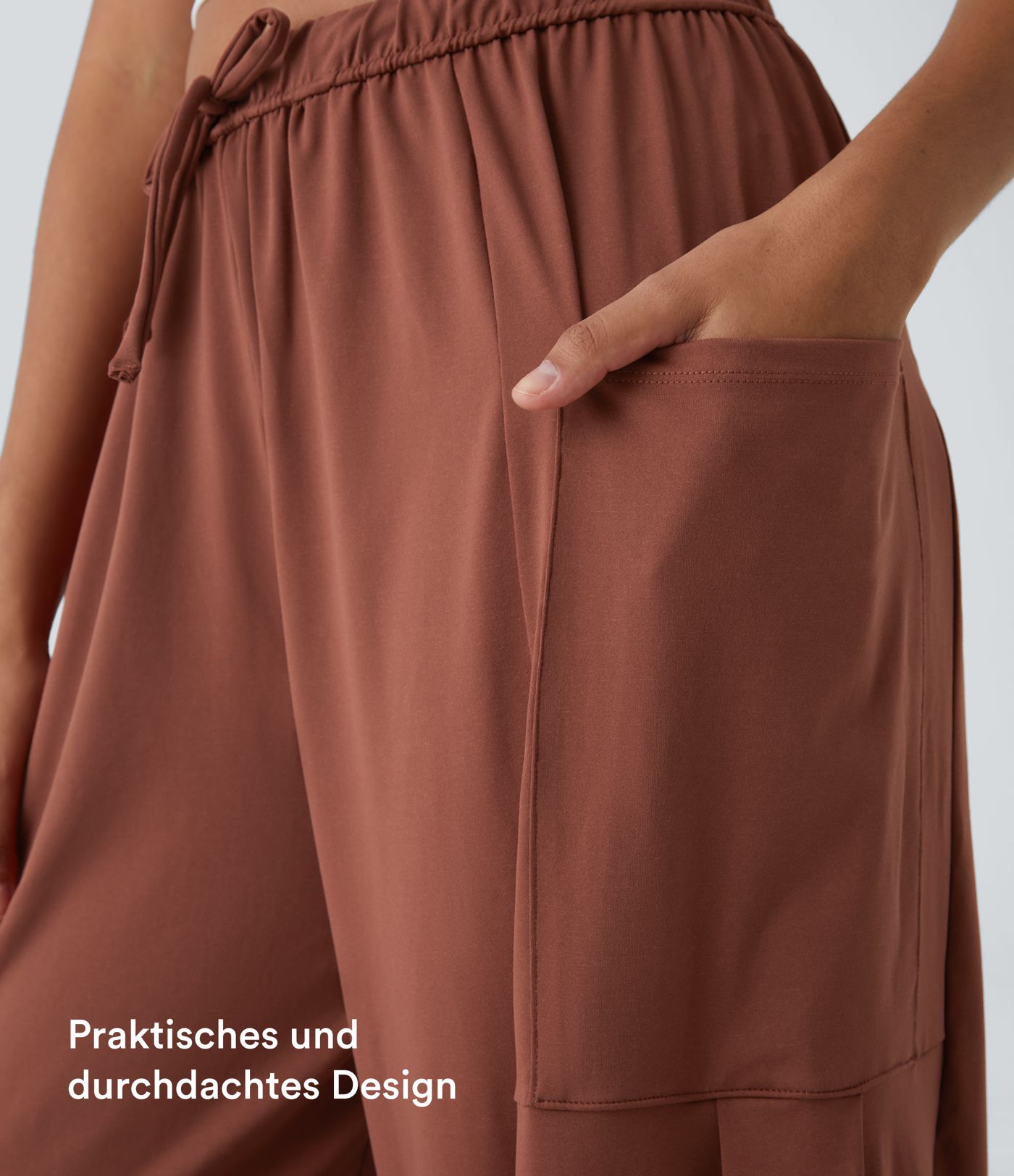 Palazzo Flowy Hose mit weitem Bein, mittelhohem elastischem Bund, Kordelzug und Seitentaschen