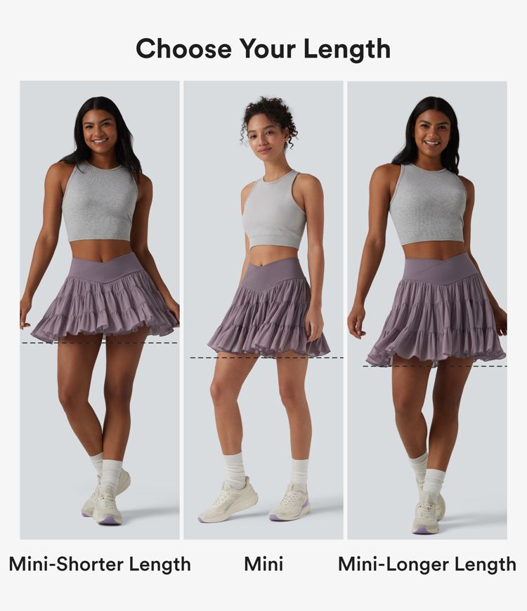 High Waisted Crossover Flowy 2-in-1 Mini Tennis Skirt with Pockets-Shorter Length
