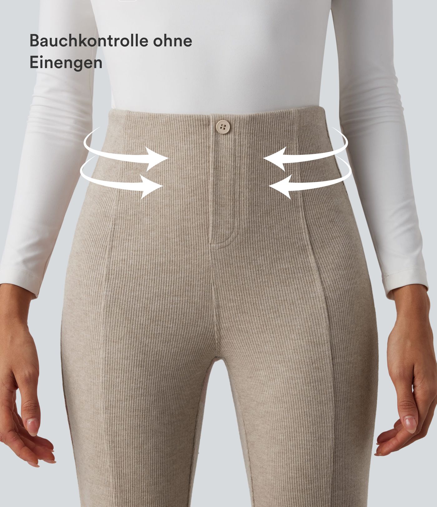 Lässige, gerippte Schlaghose mit hohem Bund und Bauchkontrolle