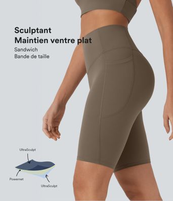 Short cycliste 22,5 cm d'entraînement gainant taille haute avec poches Halara UltraSculpt™