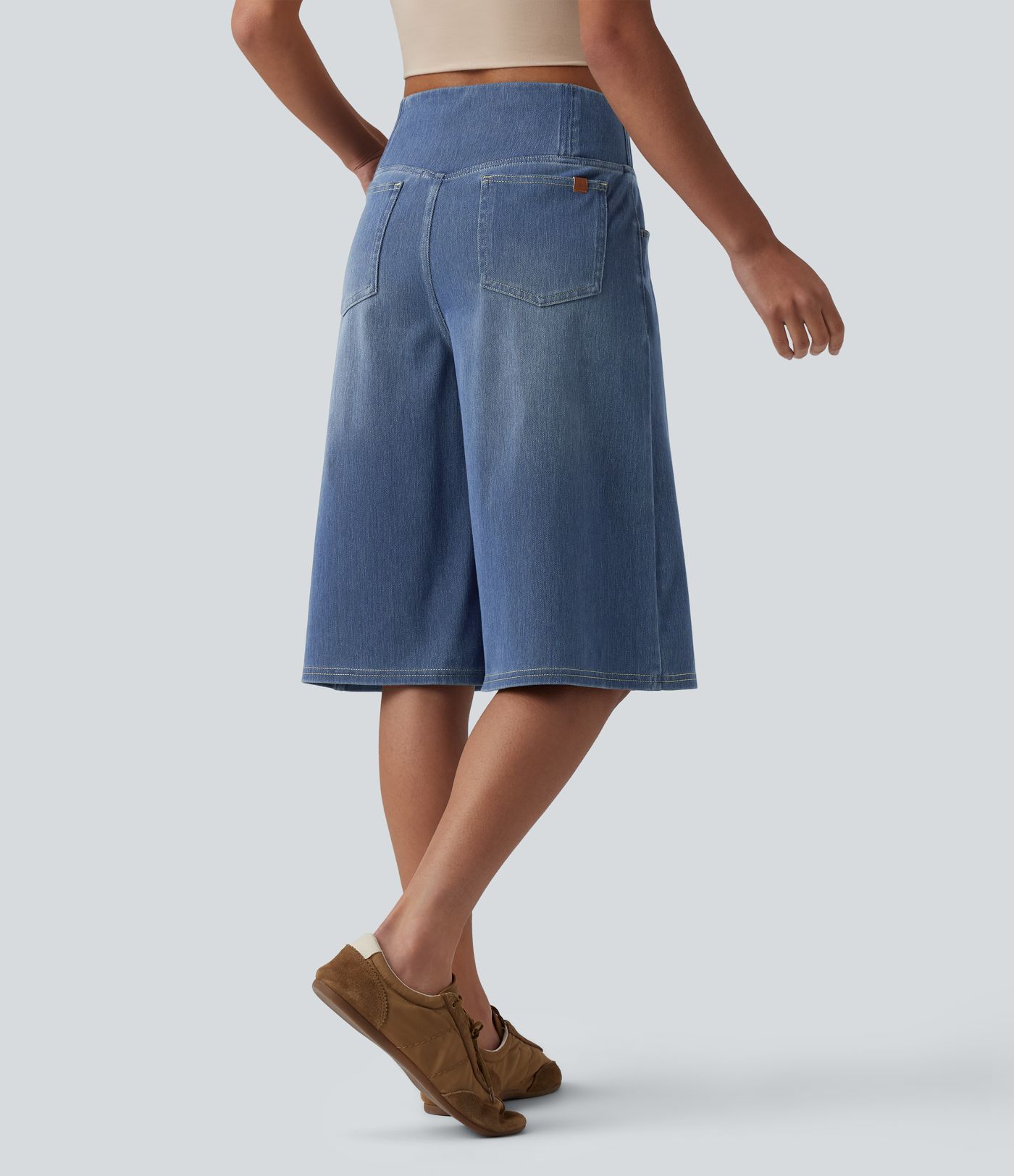 Halara Flex™ Crossover High Waisted Tummy Control Denim Casual Baggy Shorts with Pockets