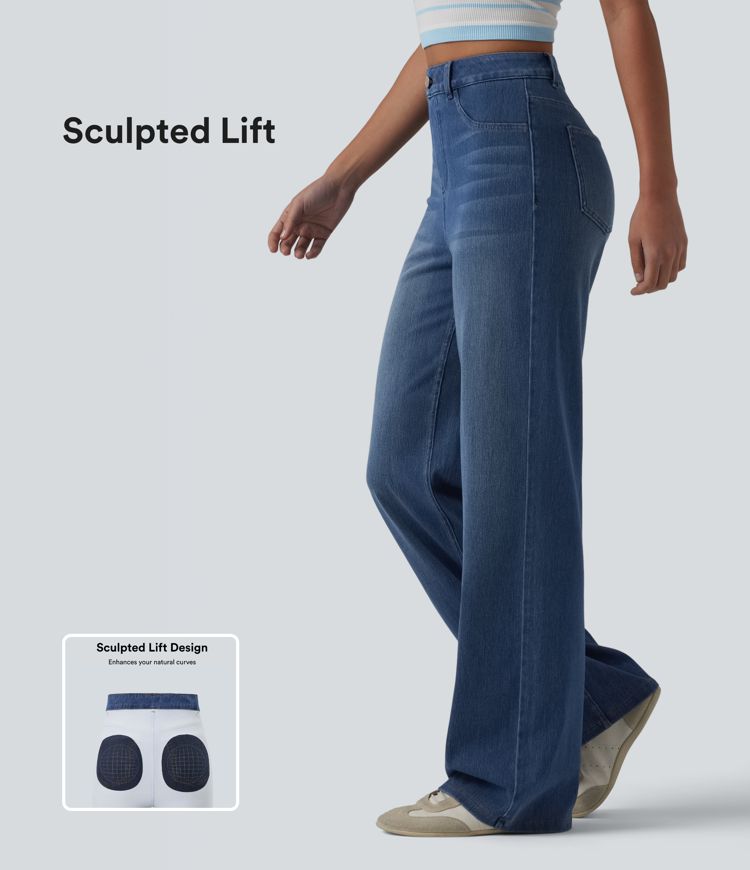 Jean droit Halara Flex™ décontracté, taille haute, avec poches