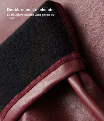 High-waisted stretch faux leather fleece pants with pockets