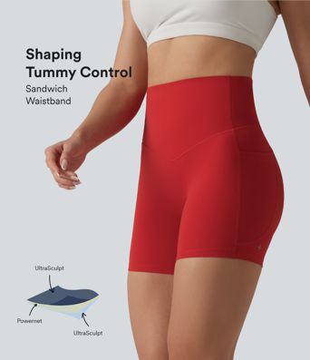 Halara UltraSculpt™ High Waisted Tummy Control Contrast Ribbed Yoga Biker Shorts 5'' with Pockets