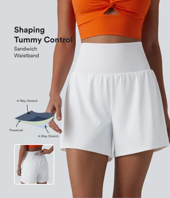 High Waisted Eyelet Tummy Control 2-in-1 Yoga Shorts 5'' with Pockets