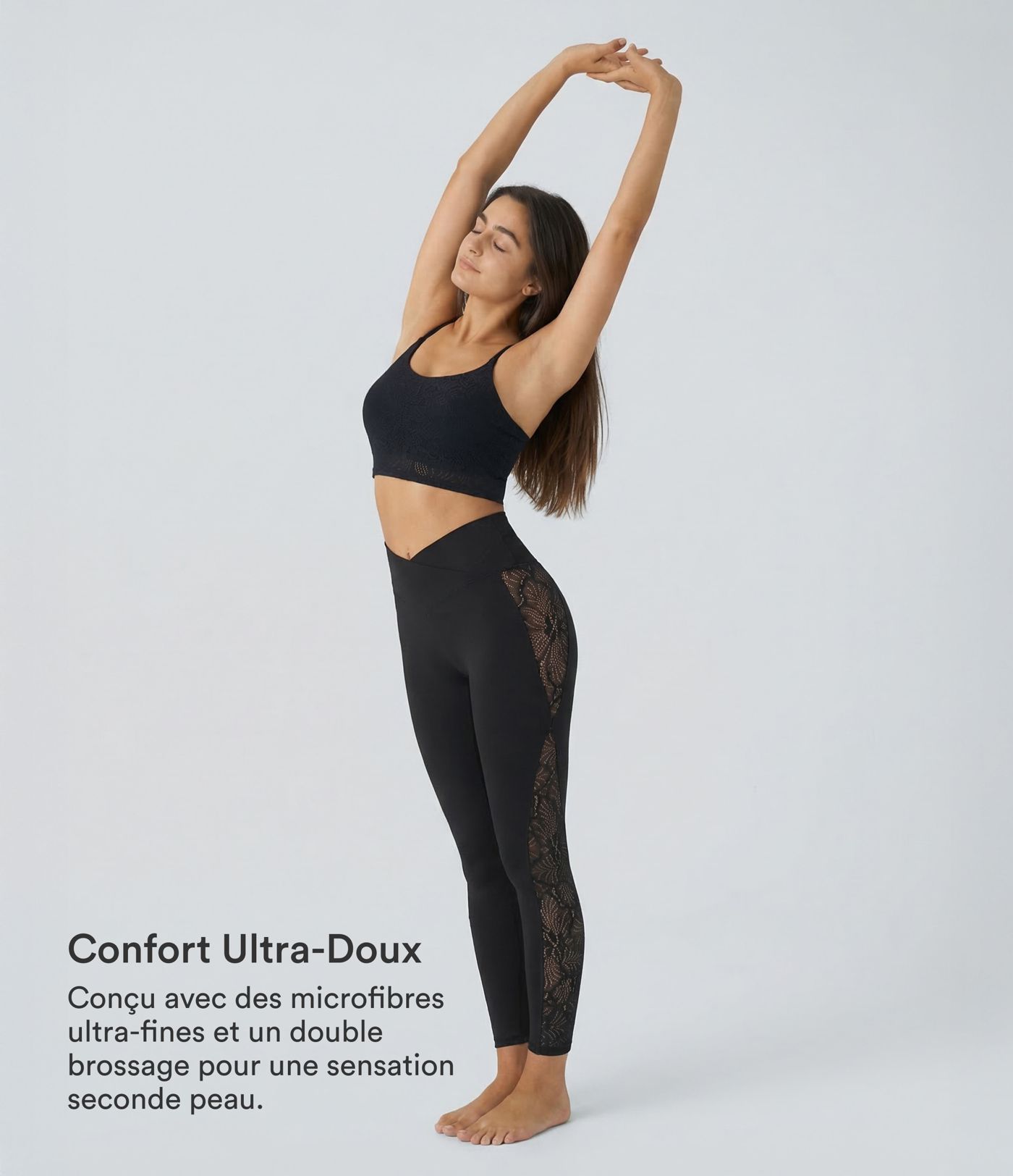 SoftlyZero™ High Waist Crossover Kontrast Spitze Taschen Yoga Leggings-UPF50+