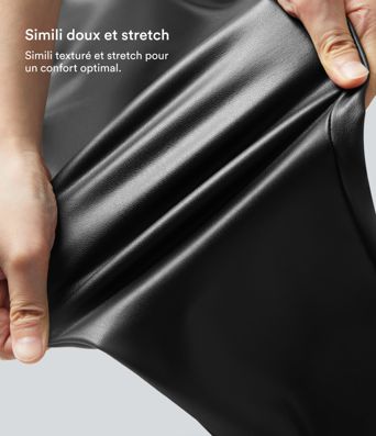 Pantalon 7/8 moulant décontracté polaire gainant taille haute extensible effet cuir avec poches