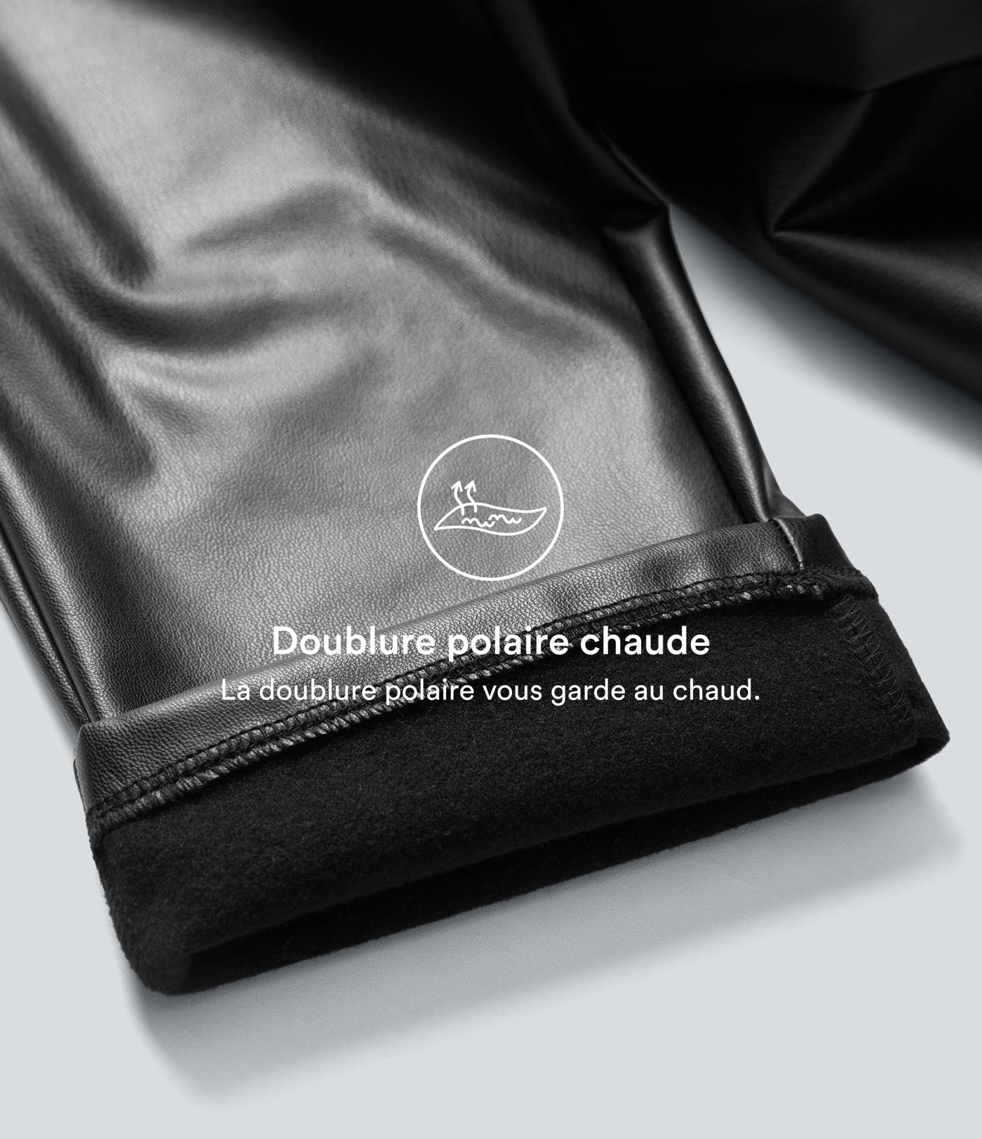 Pantalon 7/8 moulant décontracté polaire gainant taille haute extensible effet cuir avec poches