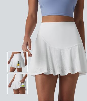 SoftlyZero™ Luftiger, hochtaillierter Mini-Tennisrock mit Ösen, 2-in-1-Design, kühlendem Griff und Taschen – UPF 50+