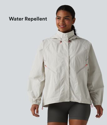 Water Repellent Reflective Hooded Long Sleeve Running Windbreaker Jacket with Pockets