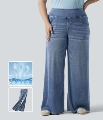 Halara Flex™ - Lässige, drapierte Jeans aus verwaschenem Lyocell mit mittelhohem Bund und mehreren Taschen