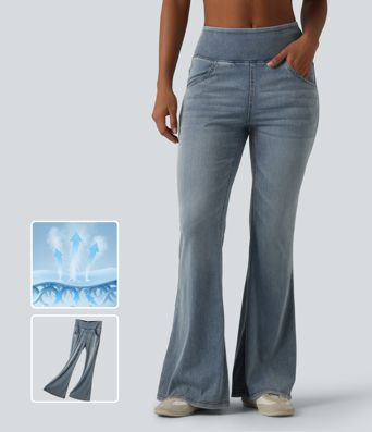 Halara Flex™ Mid Rise Draped Lyocell Washed Flare Casual Jeans with Pockets