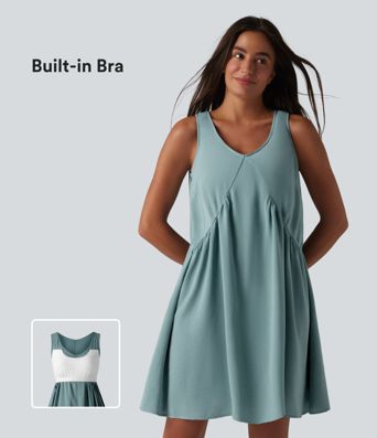 Robe mini sans manches col V avec soutien-gorge intégré, effet lin