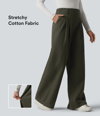 High Waisted Baggy Work Chino Cotton Pants with Pockets