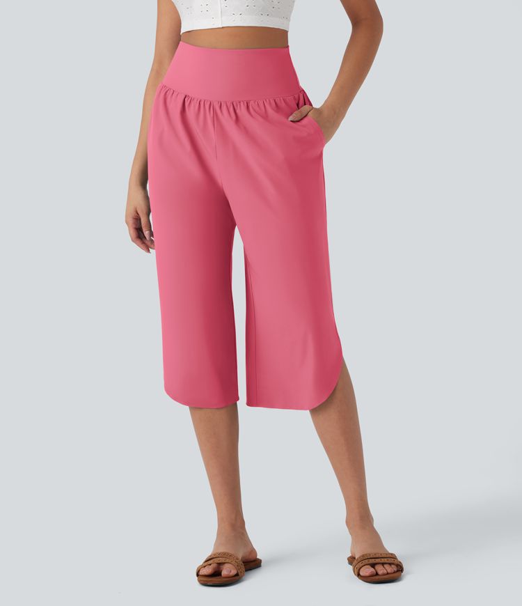Breezeful™ High Waisted Tummy Control Hem Quick Dry Capri Pants with Pockets