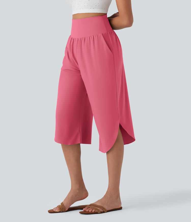 Breezeful™ High Waisted Tummy Control Hem Quick Dry Capri Pants with Pockets