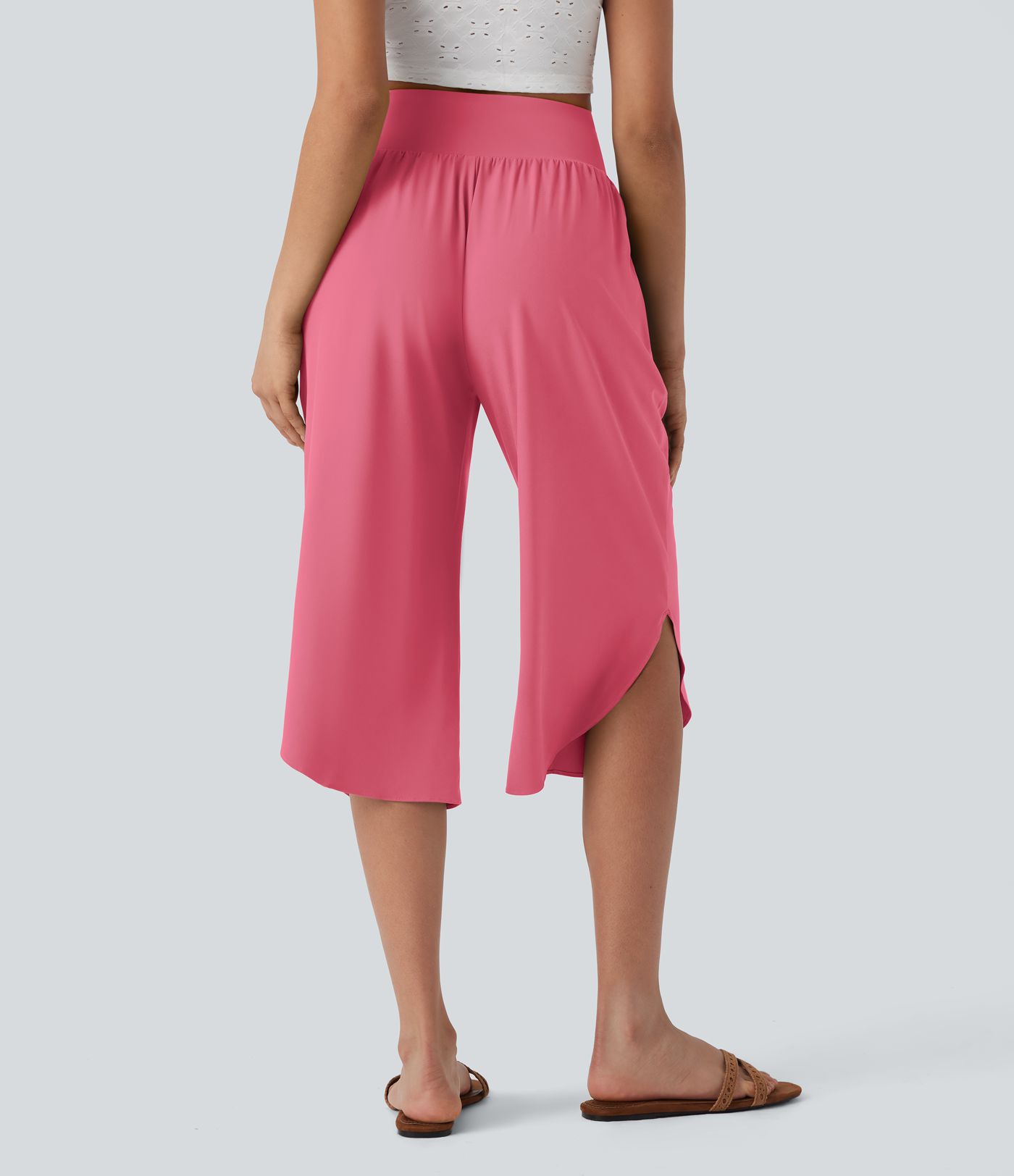 Breezeful™ High Waisted Tummy Control Hem Quick Dry Capri Pants with Pockets