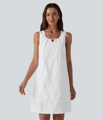 U Neck Sleeveless Embroidery Mini Dress