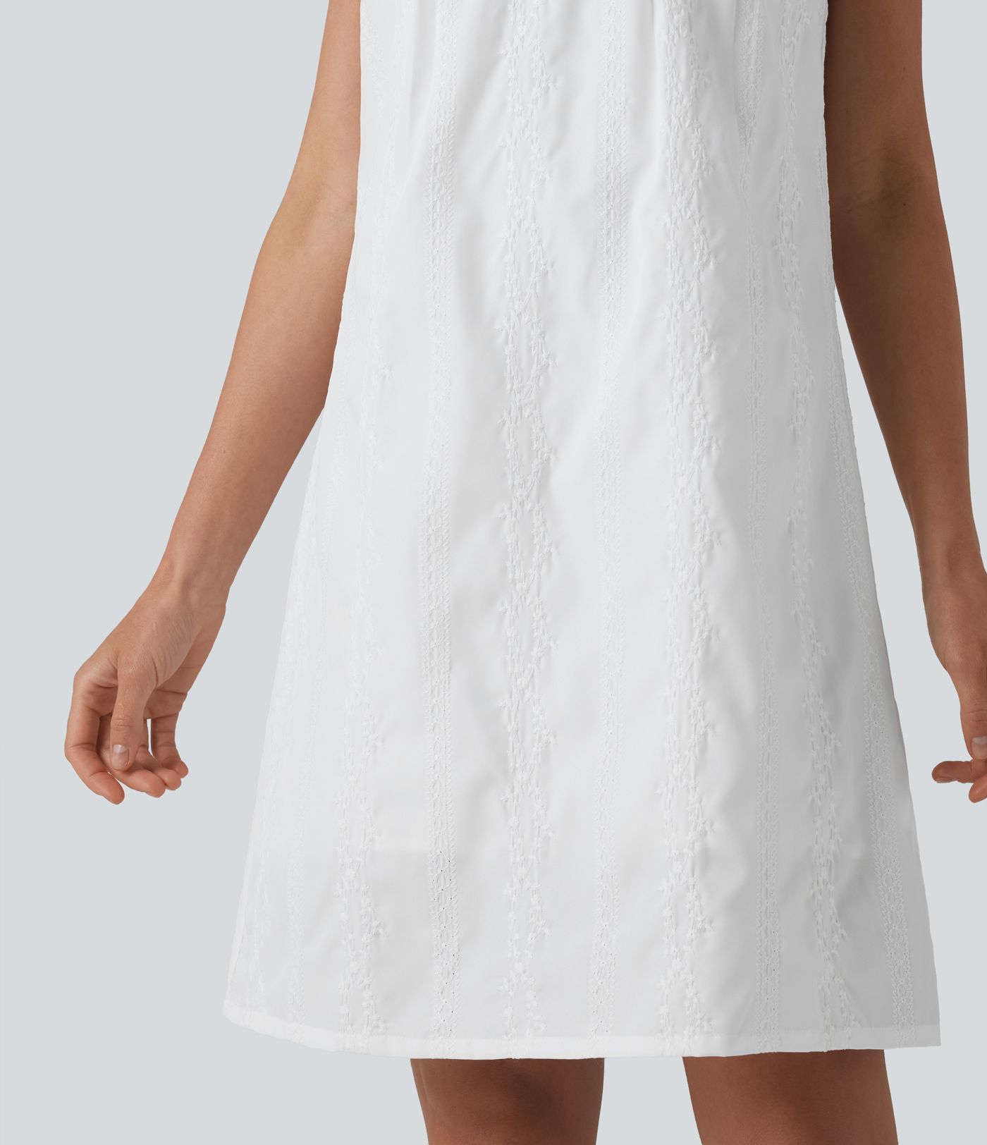 U Neck Sleeveless Embroidery Mini Dress