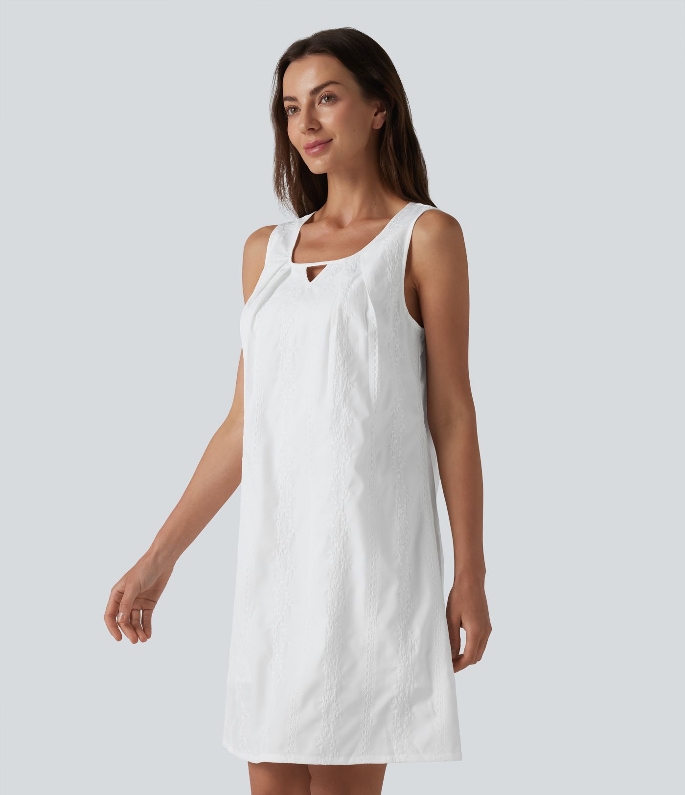 U Neck Sleeveless Embroidery Mini Dress
