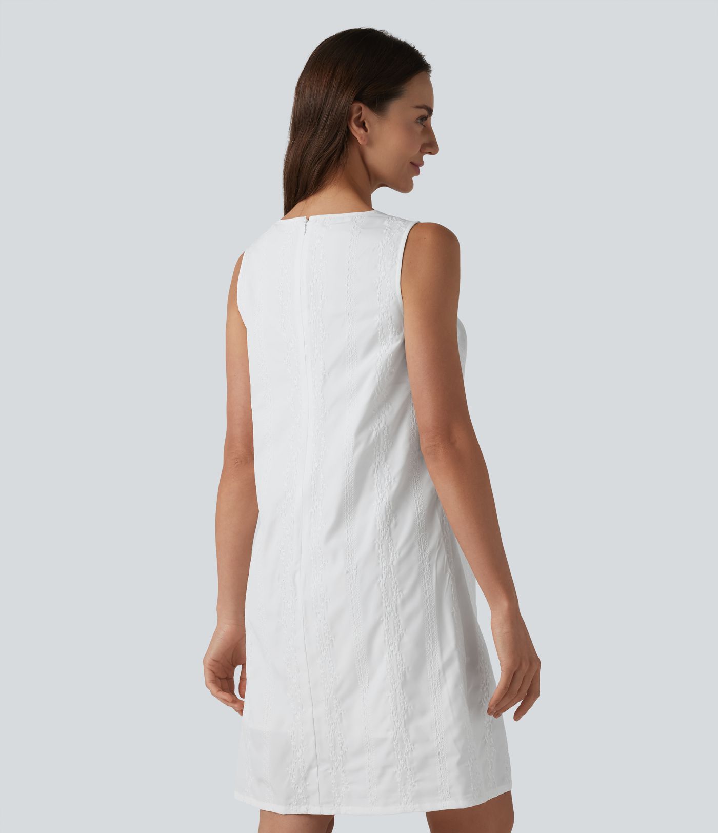 U Neck Sleeveless Embroidery Mini Dress