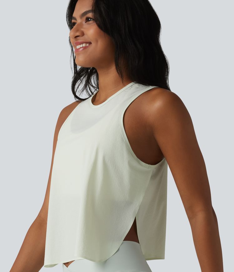 Round Neck Split Curved Hem Running Tank Top