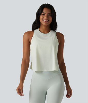 Round Neck Split Curved Hem Running Tank Top