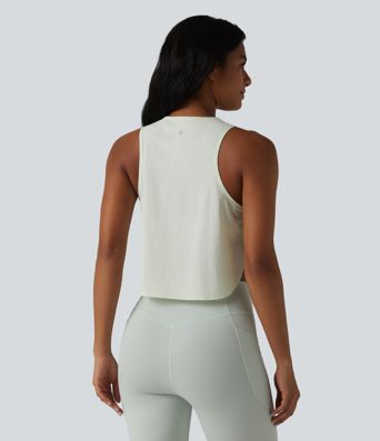 Round Neck Split Curved Hem Running Tank Top