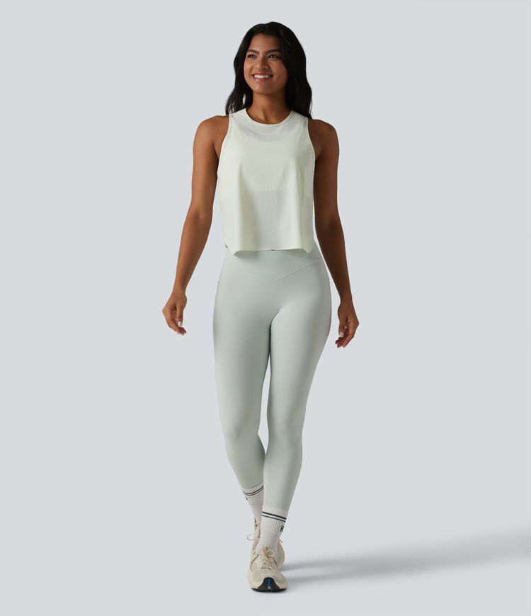 Round Neck Split Curved Hem Running Tank Top