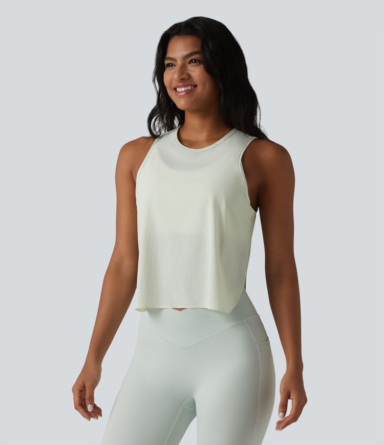 Round Neck Split Curved Hem Running Tank Top