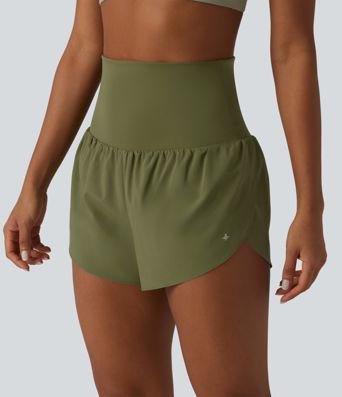 Breezeful™ Foldover Super High Waisted Crossover Hem 2-in-1 Quick Dry Workout Shorts with Pockets