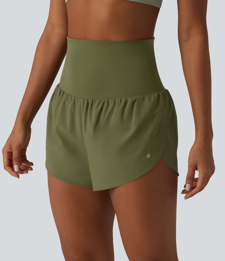 Breezeful™ Foldover Super High Waisted Crossover Hem 2-in-1 Quick Dry Workout Shorts with Pockets