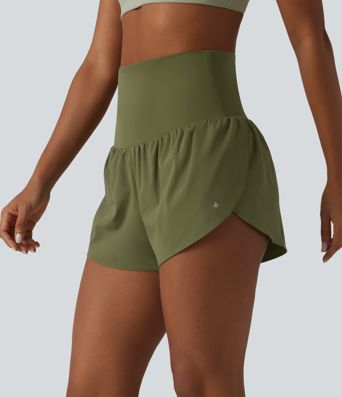 Breezeful™ Foldover Super High Waisted Crossover Hem 2-in-1 Quick Dry Workout Shorts with Pockets