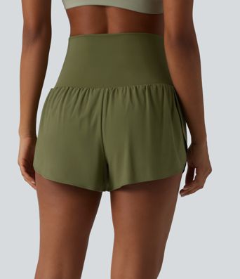 Breezeful™ Foldover Super High Waisted Crossover Hem 2-in-1 Quick Dry Workout Shorts with Pockets