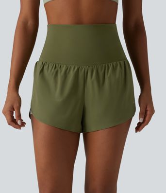 Breezeful™ Foldover Super High Waisted Crossover Hem 2-in-1 Quick Dry Workout Shorts with Pockets