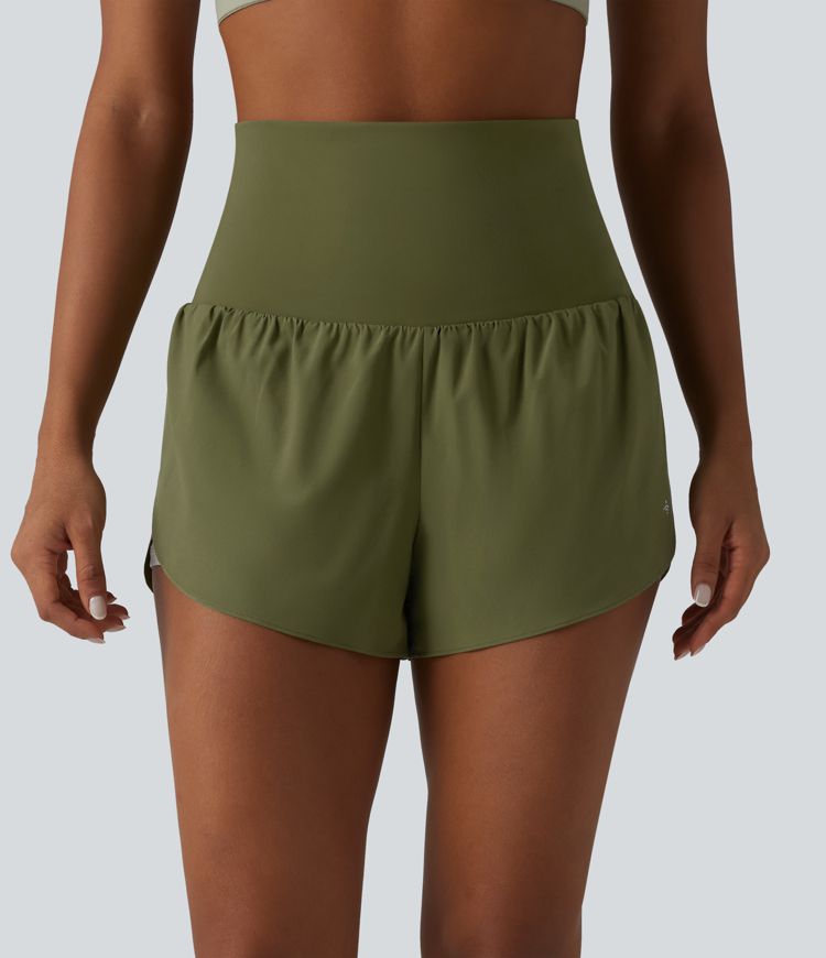 Breezeful™ Foldover Super High Waisted Crossover Hem 2-in-1 Quick Dry Workout Shorts with Pockets
