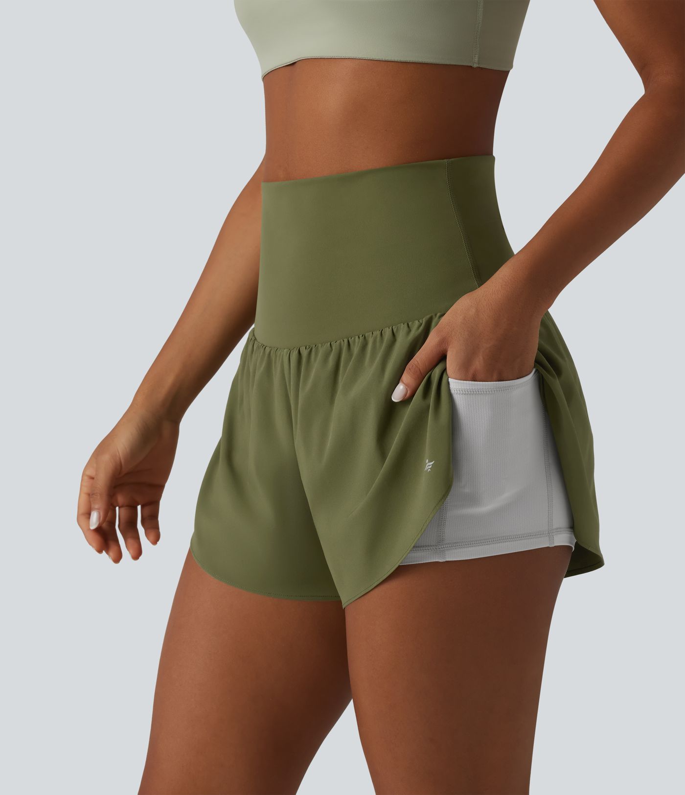 Breezeful™ Foldover Super High Waisted Crossover Hem 2-in-1 Quick Dry Workout Shorts with Pockets