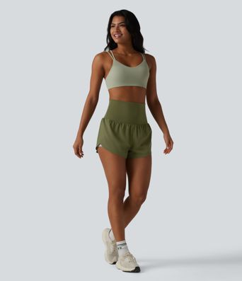 Breezeful™ Foldover Super High Waisted Crossover Hem 2-in-1 Quick Dry Workout Shorts with Pockets