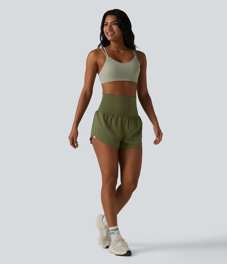 Breezeful™ Foldover Super High Waisted Crossover Hem 2-in-1 Quick Dry Workout Shorts with Pockets