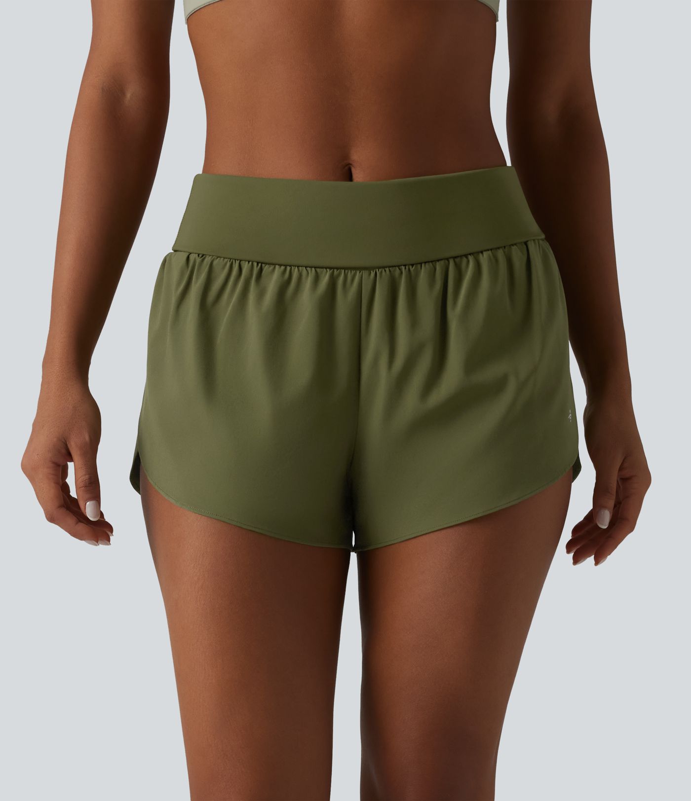 Breezeful™ Foldover Super High Waisted Crossover Hem 2-in-1 Quick Dry Workout Shorts with Pockets