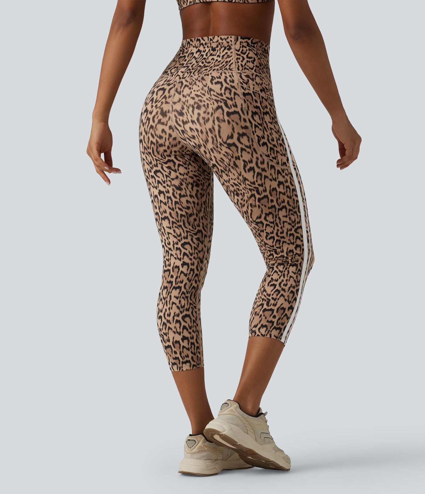 Halara UltraSculpt™ Leopard Print High Waisted Tummy Control Color Block Stripe Capri Training Leggings with Pockets