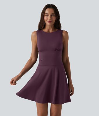 Robe mini évasée décontractée sans manches col bateau avec poches