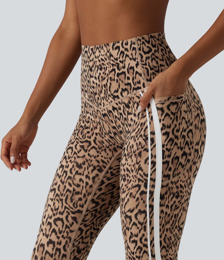 Halara UltraSculpt™ Leopard Print High Waisted Tummy Control Color Block Stripe Capri Training Leggings with Pockets