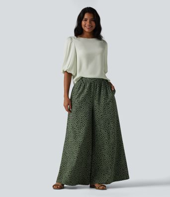 Puff Sleeve Curved Hem Texture Casual Blouse