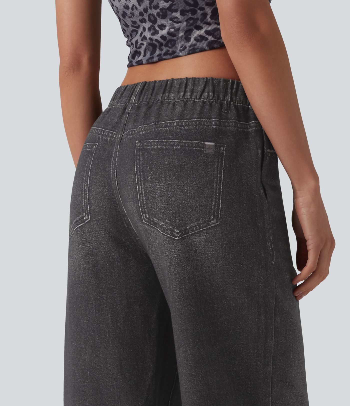 Halara Flex™ - Lässige Baggy-French-Terry-Denimjoggers mit mittelhohem Bund, Seitentaschen und weitem Bein
