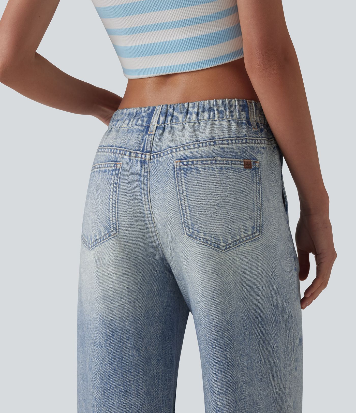 Mid Rise Denim Print French Terry Casual Sweatpants Jeans with Pockets Mid Rise Denim Print French Terry Casual Sweatpants Jeans with Pockets
