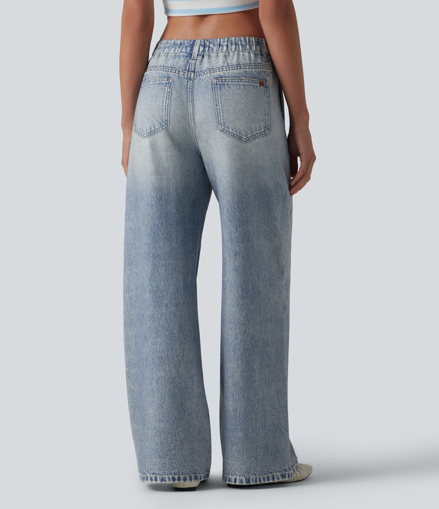 Mid Rise Denim Print French Terry Casual Sweatpants Jeans with Pockets Mid Rise Denim Print French Terry Casual Sweatpants Jeans with Pockets