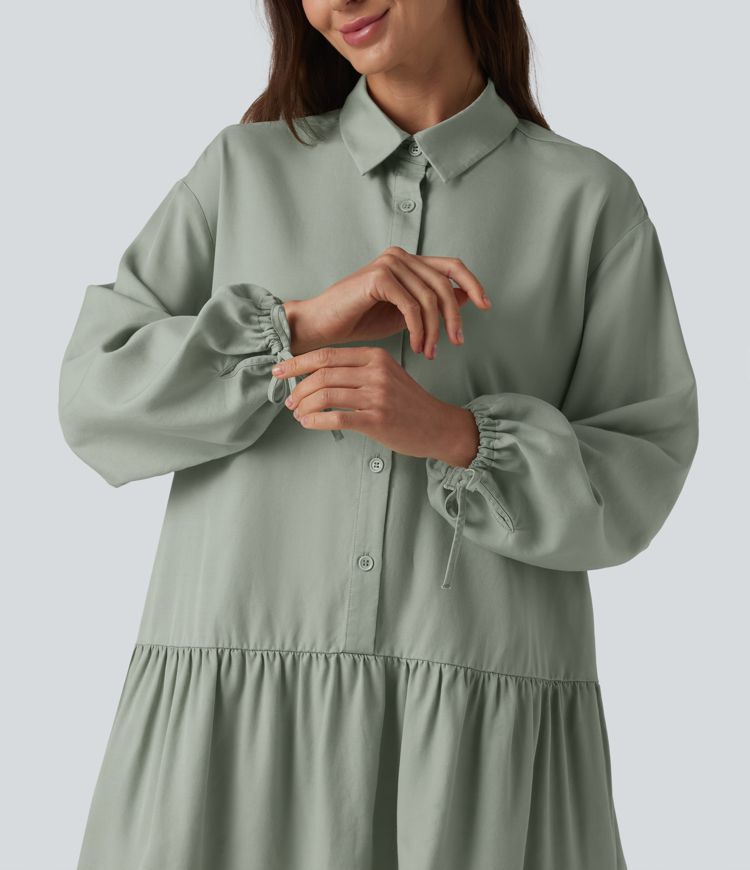 Hemd-Midikleid mit Seitentaschen und langen Ärmeln Hemd-Midikleid mit Seitentaschen und langen Ärmeln